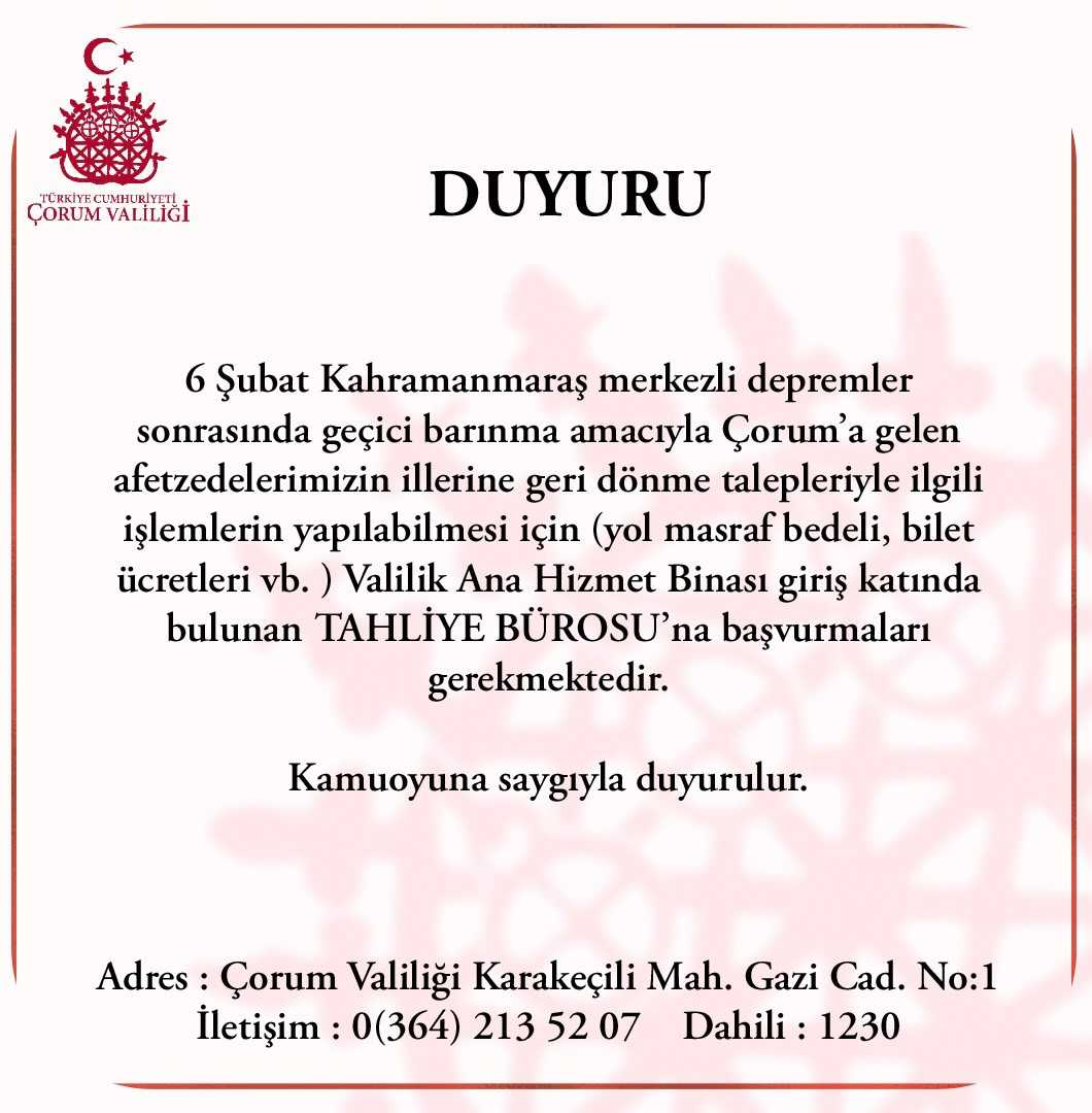 İlimizde İkamet Eden Depremzede Misafirlerimizin Dikkatine!